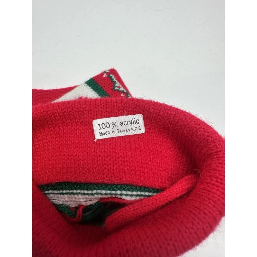 VTG Old Fashioned Knit Christmas Stocking Rocking Horse Red Green Taiwan